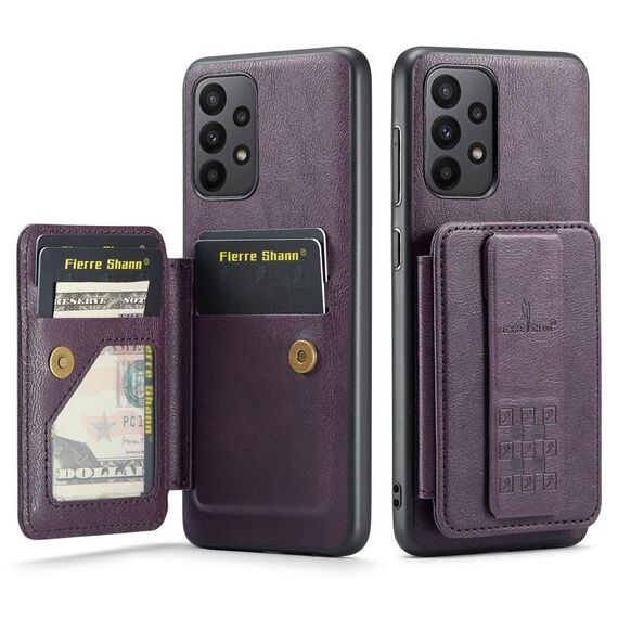 Per Samsung Galaxy A33 5G Fierre Shann Porta carte di credito in pelle di mucca con cera d'olio Custodia posteriore per telefono (viola)