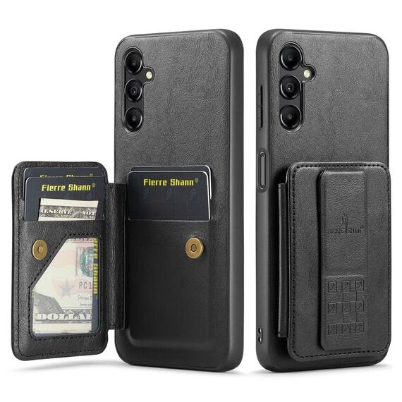 Per Samsung Galaxy A35 5G Fierre Shann Porta carte di credito in pelle di mucca con cera d'olio Custodia posteriore per telefono (nero)