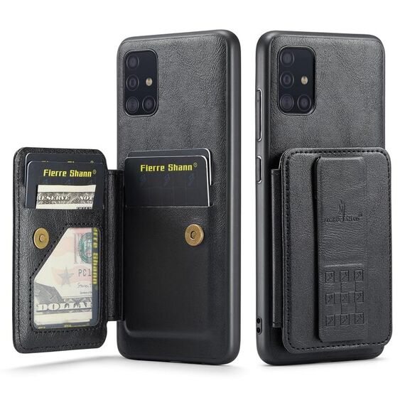 Per Samsung Galaxy A71 4G Fierre Shann Porta carte di credito in pelle di mucca con cera d'olio Custodia posteriore per telefono (nero)