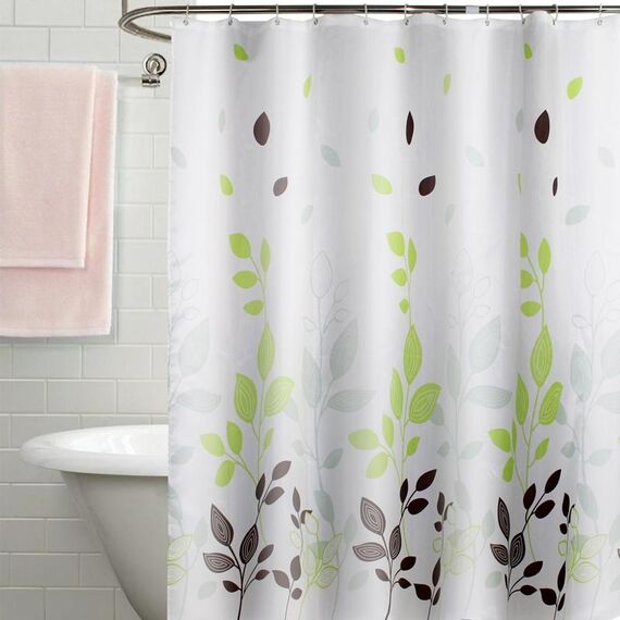Tenda da doccia impermeabile stampata a foglie da 200x180 cm, in tessuto di poliestere ispessito per tende da bagno