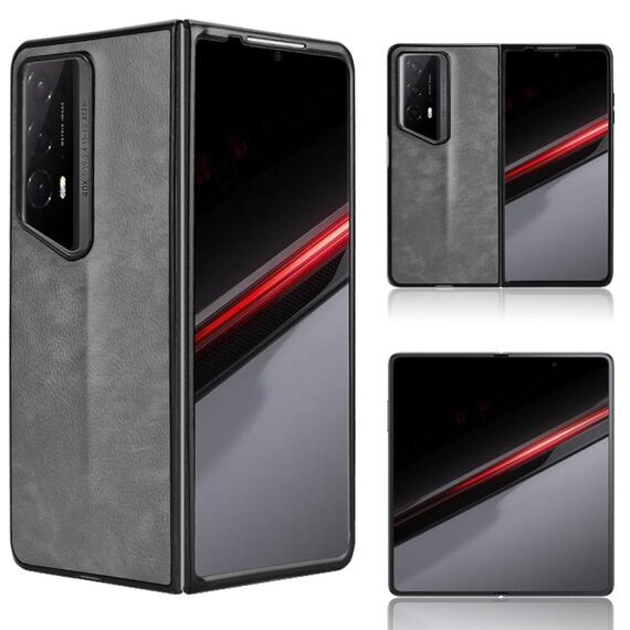 Custodia per telefono con cover posteriore per Honor Magic V2 RSR Porsche Design Litchi Texture (grigio)