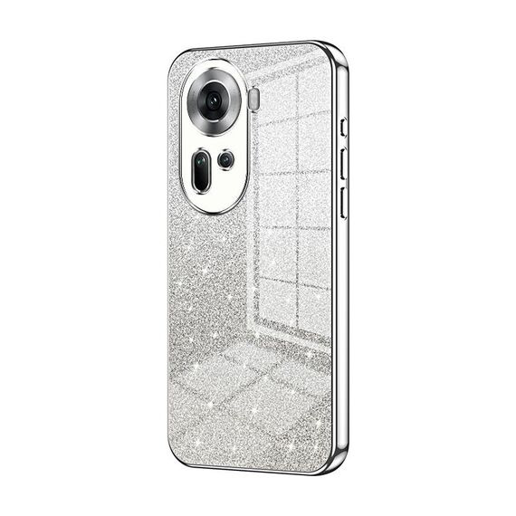 Per OPPO Reno11 Custodia per telefono elettrolitico con polvere glitterata globale sfumata (Argento)