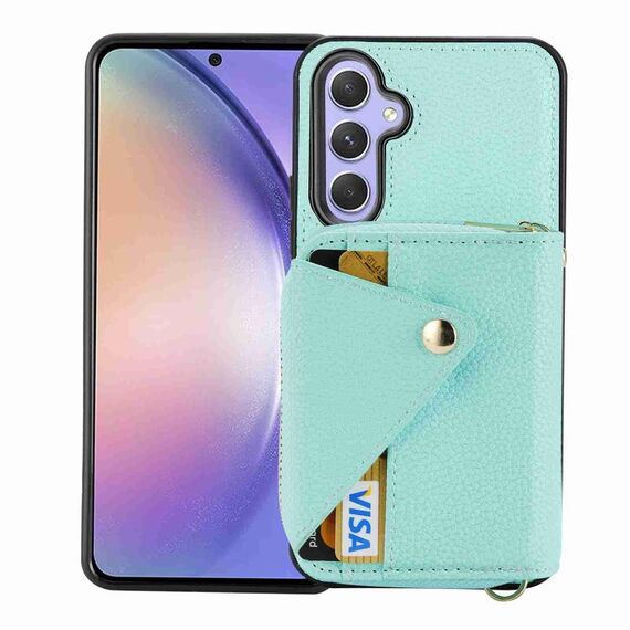 Per Samsung Galaxy S23 FE 5G Custodia per carta con cerniera a tracolla RFID Custodia antifurto per telefono (verde menta)