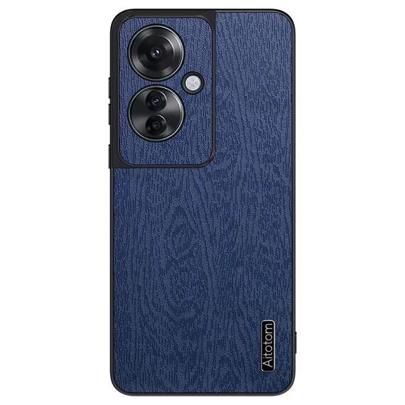 Per OPPO Reno11 F Custodia per telefono antiurto in pelle corteccia di albero (blu)