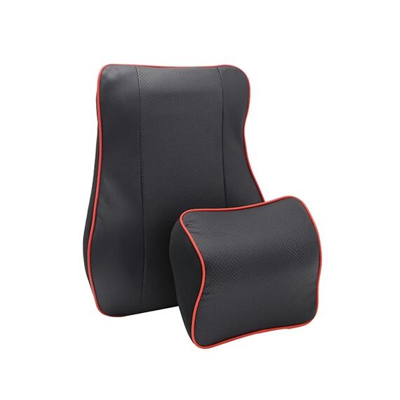 Cuscino di supporto per il collo del seggiolino auto per tutte le stagioni in memory foam in pelle, poggiatesta + cuscino per la vita (nero rosso)