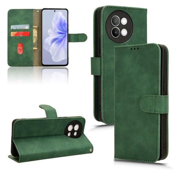 Custodia per telefono in pelle con vibrazione magnetica Skin Feel per vivo S18e (verde)