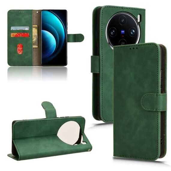 Custodia per telefono in pelle con vibrazione magnetica Skin Feel per vivo X100 (verde)