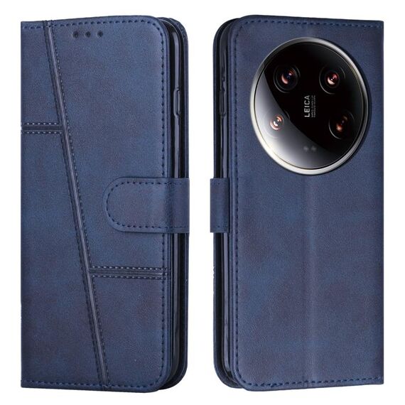 Per Xiaomi 14 Custodia per telefono in pelle con fibbia in pelle di vitello con cuciture ultra (blu)