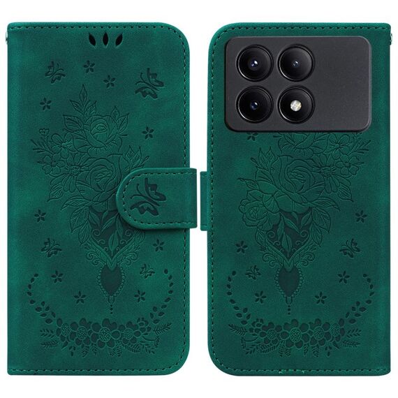 Per Xiaomi Redmi K70E / Poco X6 Pro Custodia per telefono in pelle goffrata rosa farfalla (verde)