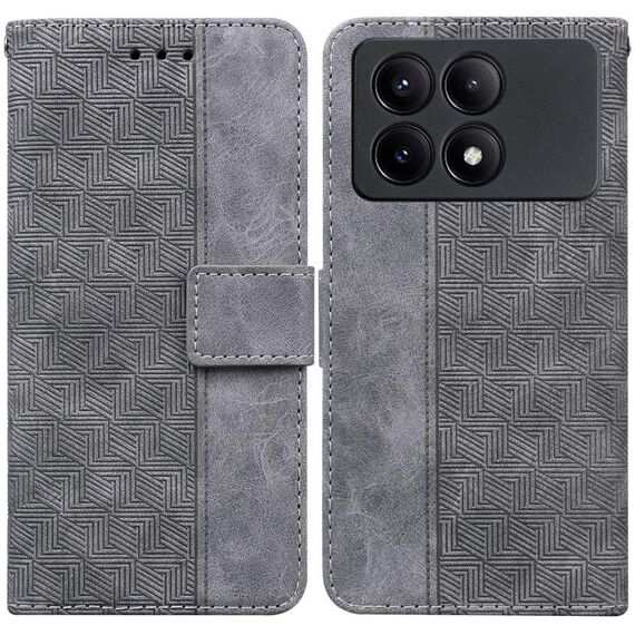 Custodia per telefono in pelle goffrata geometrica Xiaomi Redmi K70E / Poco X6 Pro (grigio)