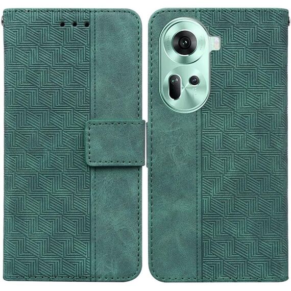 Per OPPO Reno11 Custodia per telefono in pelle goffrata geometrica globale (verde)