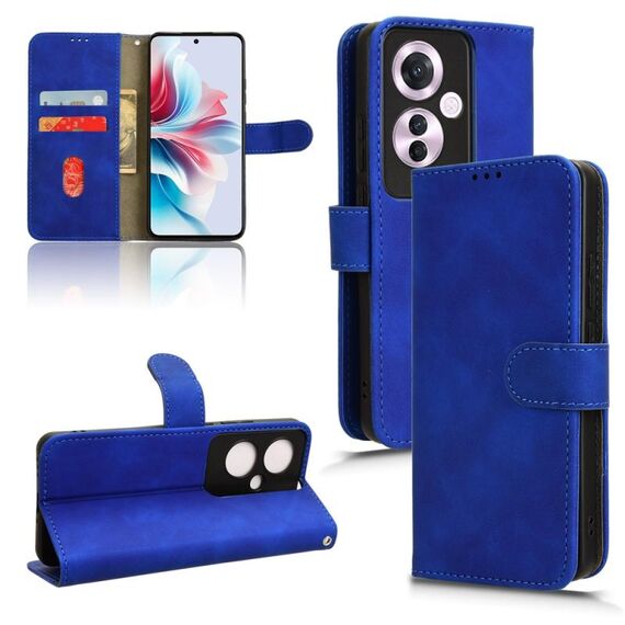 Custodia per telefono in pelle con vibrazione magnetica Skin Feel per OPPO Reno11 F (blu)