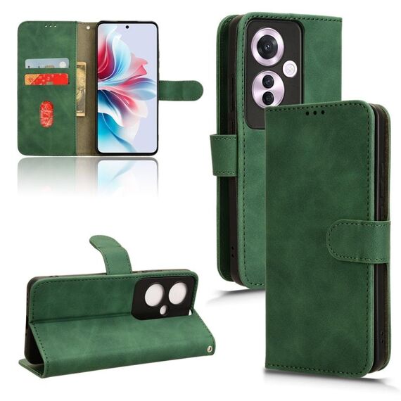 Custodia per telefono in pelle con vibrazione magnetica Skin Feel per OPPO Reno11 F (verde)