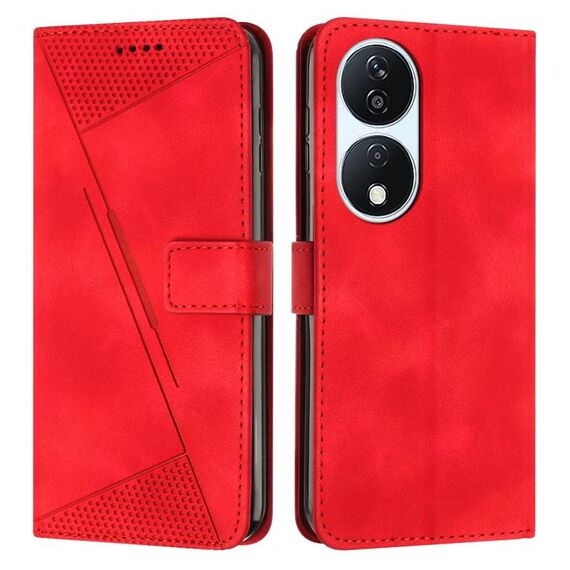 Custodia per telefono in pelle For Honor X7b Dream Triangle con cordino (rosso)