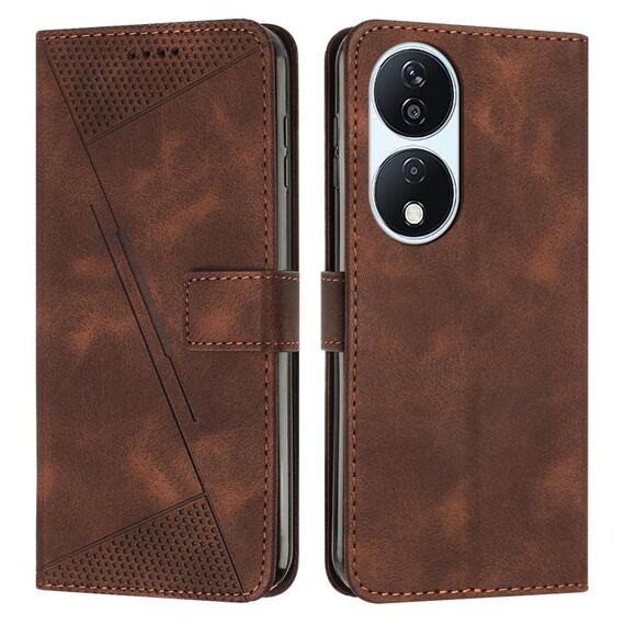 Custodia per telefono in pelle For Honor X7b Dream Triangle con cordino (marrone)
