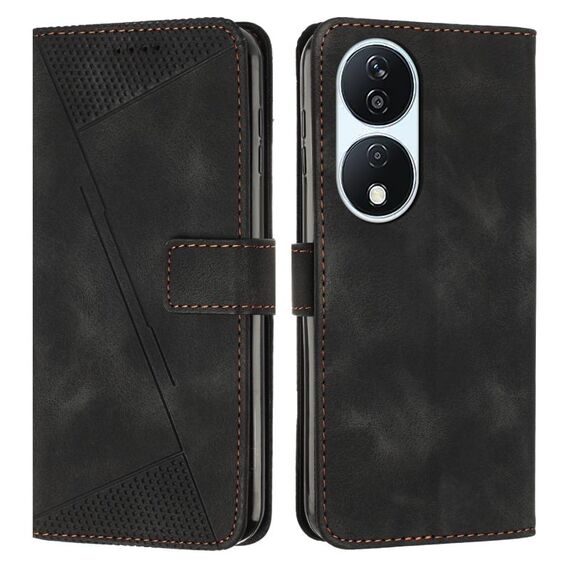 Custodia per telefono in pelle Honor X7b Dream Triangle con cordino (nero)
