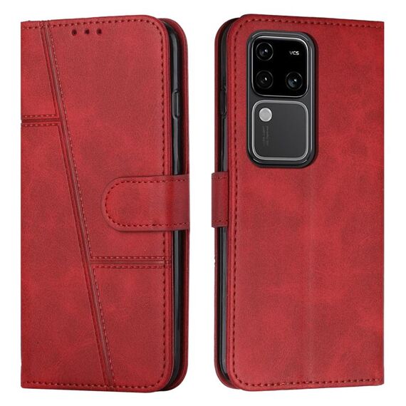 Custodia per telefono in pelle con fibbia in pelle di vitello con cuciture per vivo S18 / S18 Pro (rossa)