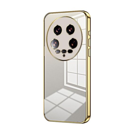 Per Xiaomi 14 Custodia per telefono con foro fine con placcatura ultra trasparente (oro)