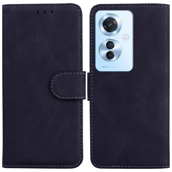 Per OPPO Reno 11 F Global Skin Feel Custodia in pelle flip in puro colore (Nero)