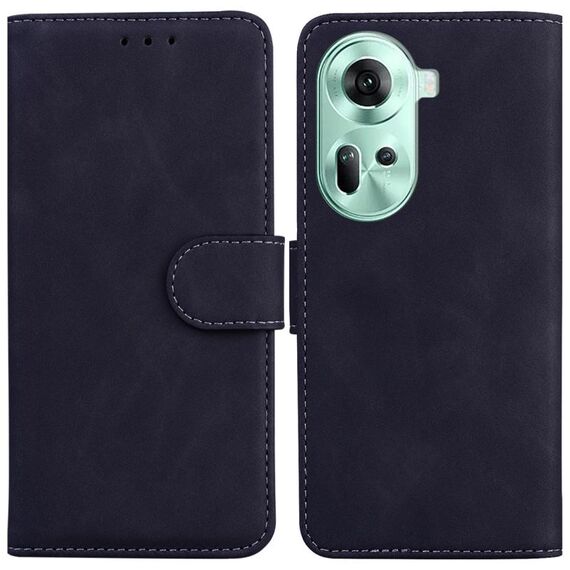 Per OPPO Reno 11 Global Skin Feel Custodia in pelle flip in puro colore (Nero)