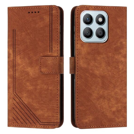 Custodia per telefono in pelle con motivo a strisce Skin Feel per Honor X8b con cordino (marrone)