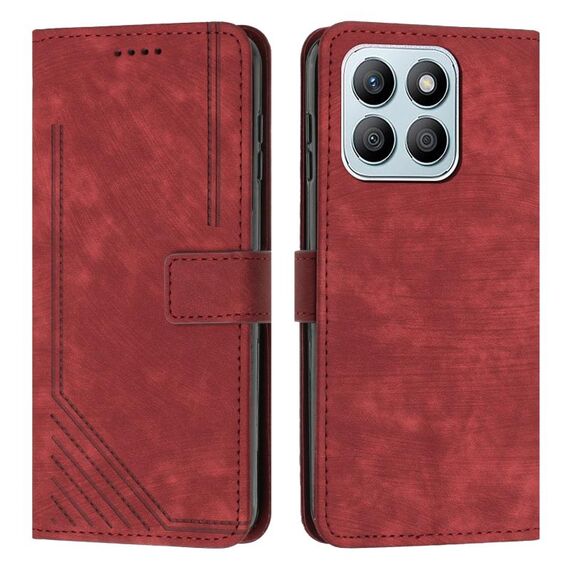 Custodia per telefono in pelle con motivo a strisce Skin Feel per Honor X8b con cordino (rosso)