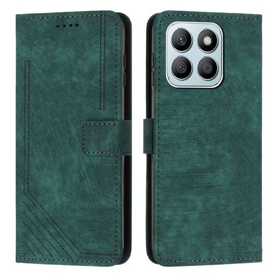Custodia per telefono in pelle con motivo a strisce Skin Feel per Honor X8b con cordino (verde)