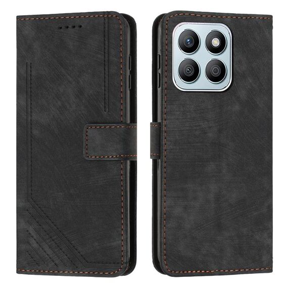Per Honor X8b Custodia per telefono in pelle con motivo a strisce Skin Feel con cordino (nero)