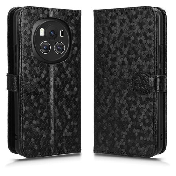 Custodia per telefono in pelle con texture a nido d'ape per Honor Magic6 (nera)