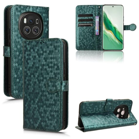 Custodia per telefono in pelle con texture a nido d'ape per Honor Magic6 (verde)