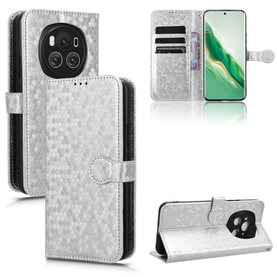 Custodia per telefono in pelle con texture a nido d'ape per Honor Magic6 (argento)