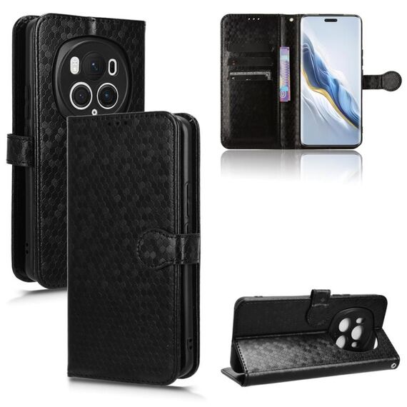 Custodia per telefono in pelle con texture a nido d'ape per Honor Magic6 Pro (nera)