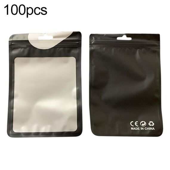 Borsa a chiusura lampo per imballaggio in plastica CPP traslucida perlata da 100 pezzi/pacco, dimensioni: 10,5x15 cm (nero)