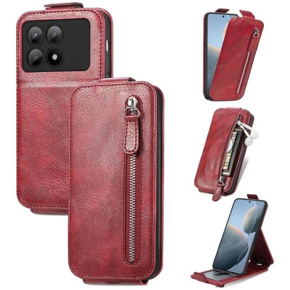 Per Xiaomi Redmi K70E Custodia per cellulare in pelle con chiusura verticale a portafoglio con cerniera (rossa)
