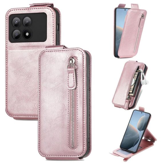 Per Xiaomi Redmi K70E Custodia per cellulare in pelle con chiusura verticale a portafoglio con cerniera (rosa)