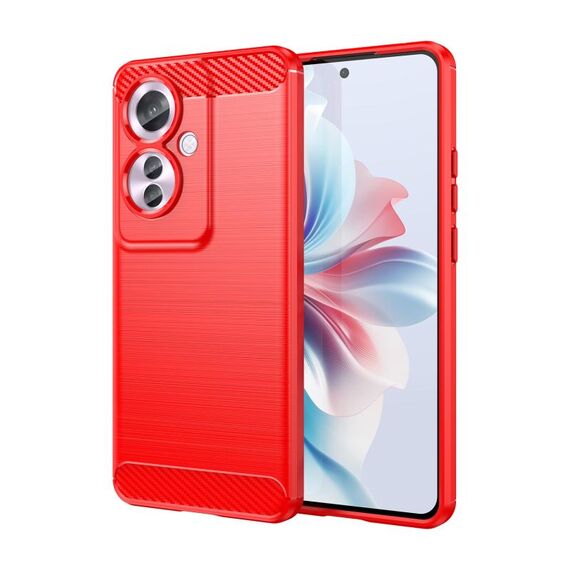 Per OPPO Reno11 F 5G Custodia per telefono TPU in fibra di carbonio con texture spazzolata globale (rossa)