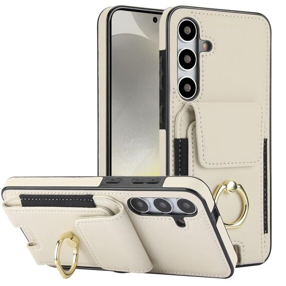 Custodia per telefono con supporto ad anello per borsa elastica per Samsung Galaxy S24+ 5G (bianca)
