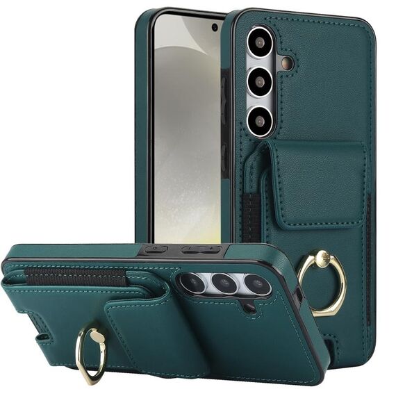 Custodia per telefono con supporto ad anello per borsa elastica per Samsung Galaxy S24+ 5G (verde scuro)
