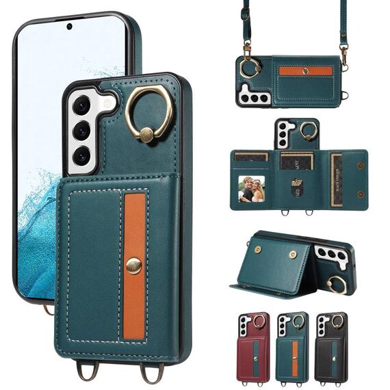 Per Samsung Galaxy S22 5G Borsa a tracolla con portafoglio Porta anello Custodia in pelle per telefono (verde)