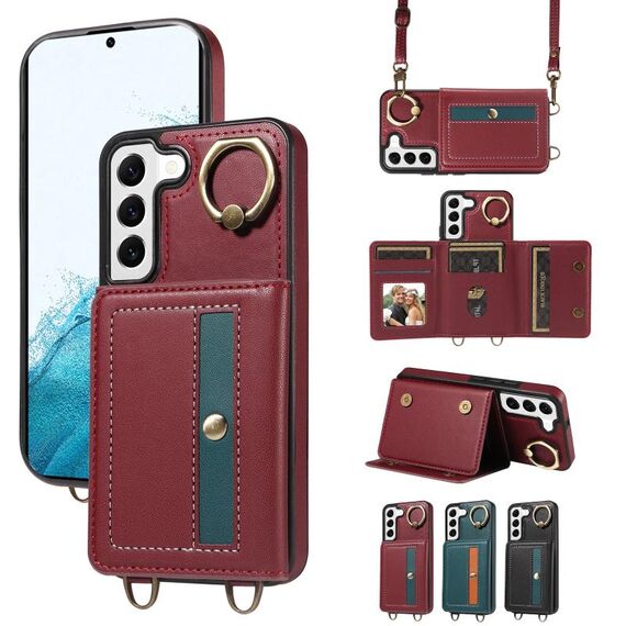 Per Samsung Galaxy S22 5G Borsa a tracolla con portafoglio Porta anello Custodia in pelle per telefono(Rosso)