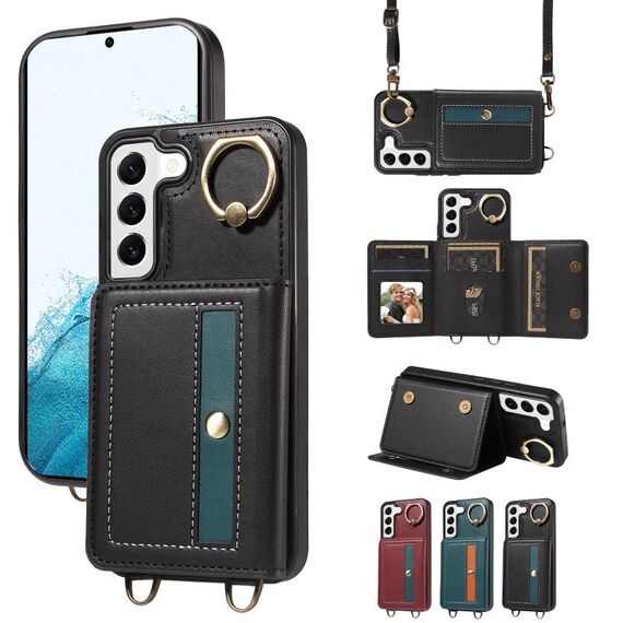 Per Samsung Galaxy S22 5G Borsa a tracolla Portafoglio Porta anello Custodia in pelle per telefono (Nero)