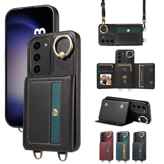 Per Samsung Galaxy S23+ 5G Borsa a tracolla con portafoglio Porta anello Custodia in pelle per telefono (Nero)