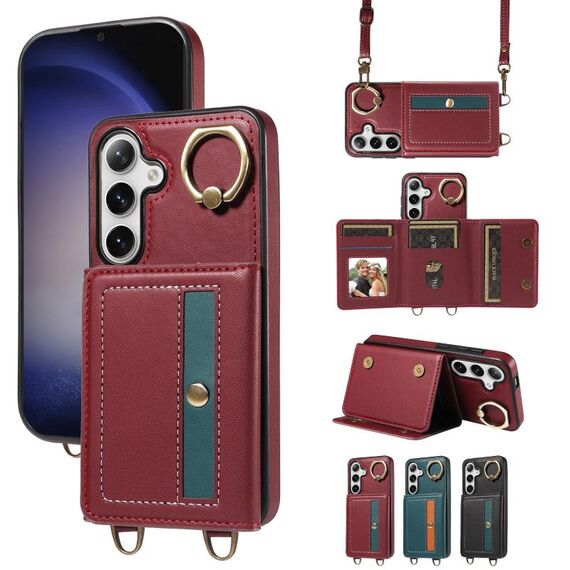 Per Samsung Galaxy S23 FE 5G Borsa a tracolla Portafoglio Porta anello Custodia in pelle per telefono(Rosso)