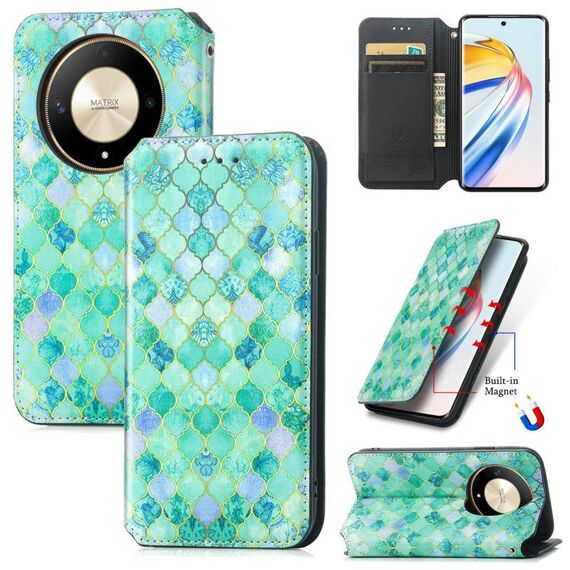 Per Honor X9b CaseNeo Custodia per telefono in pelle magnetica colorata (Smeraldi)