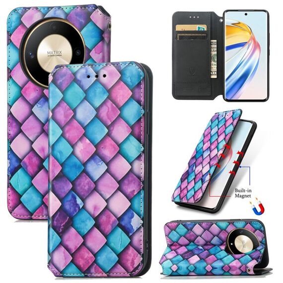 Per Honor X9b CaseNeo Custodia per telefono in pelle magnetica colorata (scaglie viola)