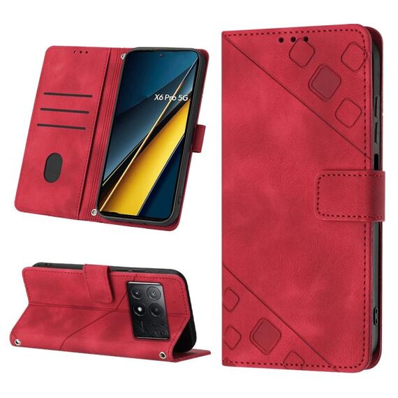 Custodia per telefono in pelle goffrata per Xiaomi Redmi K70E (rossa)