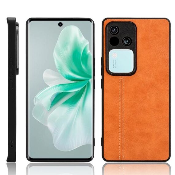 Custodia per telefono con cover posteriore cucita con motivo mucca per vivo S18 Pro 5G / V30 Pro 5G (giallo)