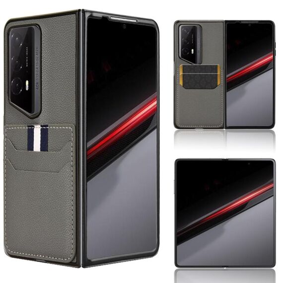 Per Honor Magic V2 RSR Porsche Design Litchi Texture Slot per schede Cover posteriore Custodia per telefono (Grigio)
