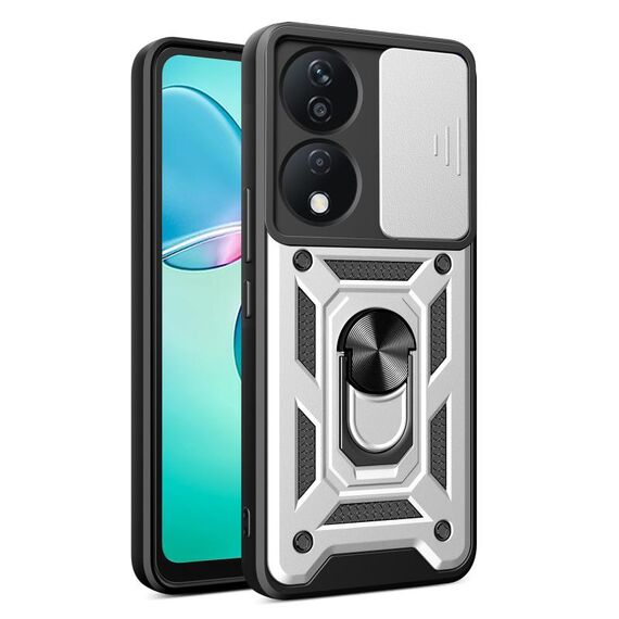Per Honor X7b Custodia scorrevole per fotocamera Design TPU + Custodia per PC (Argento)