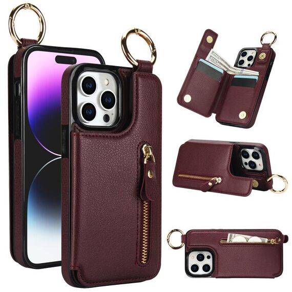 Custodia per telefono per iPhone 14 Pro Litchi Texture Zipper doppia fibbia (rosso bordeaux)